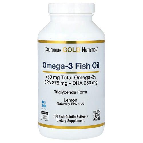 캘리포니아 골드 뉴트리션 California Gold Nutrition, 노르웨이산 오메가3 피쉬 오일, EPA/DHA 함유, 천연 레몬 맛, 소프트젤 180정 상품 이미지