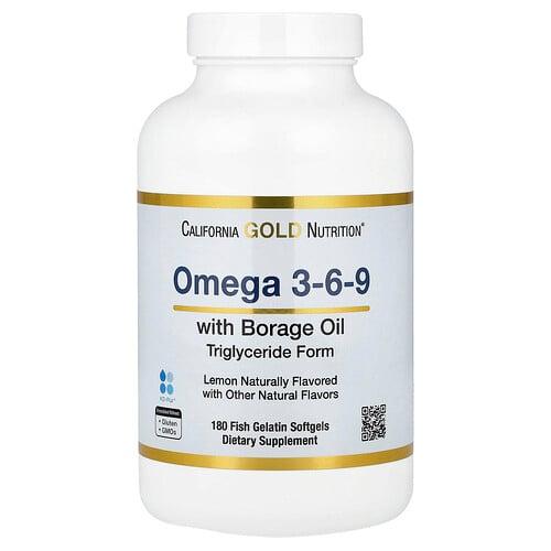 캘리포니아 골드 뉴트리션 California Gold Nutrition, 오메가3-6-9, 오메가3 피쉬 오일 및 보리지 씨오일, EPA, DHA, GLA, 리놀레산 함유, 천연 레몬향, 피쉬 젤라틴 소프트젤 180정 상품 이미지