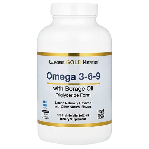 캘리포니아 골드 뉴트리션 California Gold Nutrition, 오메가3-6-9, 오메가3 피쉬 오일 및 보리지 씨오일, EPA, DHA, GLA, 리놀레산 함유, 천연 레몬향, 피쉬 젤라틴 소프트젤 180정 상세 이미지
