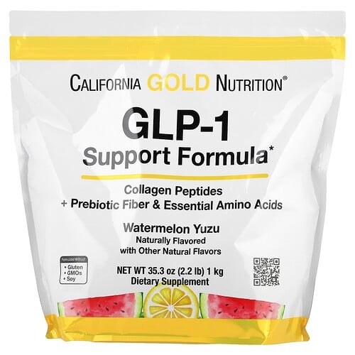 캘리포니아 골드 뉴트리션 California Gold Nutrition, 콜라겐 펩타이드, 프리바이오틱 섬유소 및 필수 아미노산 함유 GLP-1 지원 포뮬라, 수박 및 유자 맛, 1kg(2.2lb) 상세 이미지