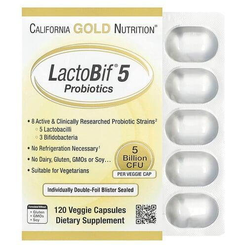 캘리포니아 골드 뉴트리션 California Gold Nutrition, LactoBif® 5 프로바이오틱, 50억CFU, 베지 캡슐 120정 상품 이미지