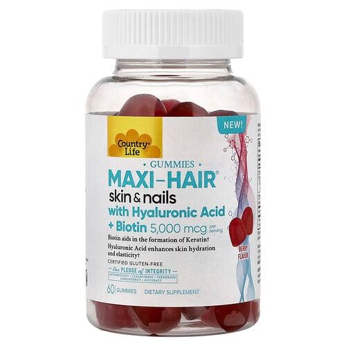 컨츄리 라이프 Country Life, Maxi-Hair® 스킨 및 네일 구미젤리, 히알루론산 + 비오틴, 베리 함유, 구미젤리 60개 상품 이미지