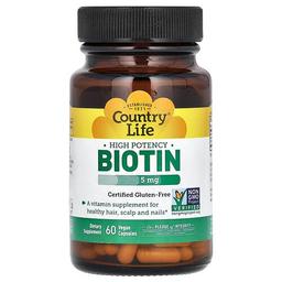 컨츄리 라이프 Country Life, 고효능 비오틴, 5mg, 베지 캡슐 60정