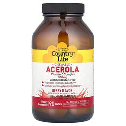컨츄리 라이프 Country Life, 츄어블 아세로라, 비타민C 복합체, 베리, 500mg, 웨이퍼 90개