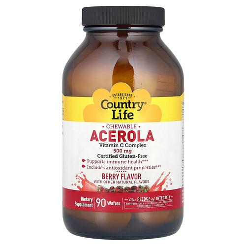 컨츄리 라이프 Country Life, 츄어블 아세로라, 비타민C 복합체, 베리, 500mg, 웨이퍼 90개 상품 이미지
