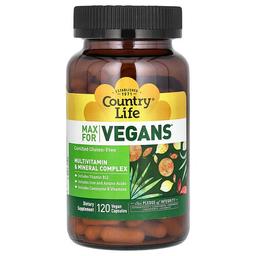 컨츄리 라이프 Country Life, Max for Vegans, 멀티비타민과 미네랄 복합체, 120 비건 캡슐