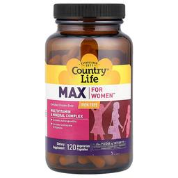 컨츄리 라이프 Country Life, Max for Women™, 종합비타민 및 미네랄 복합체, 철분 무함유, 베지 캡슐 120정