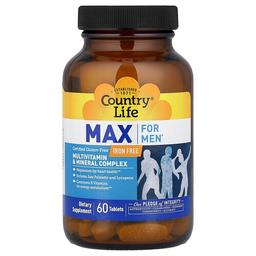 컨츄리 라이프 Country Life, Max for Men®, 종합비타민 및 미네랄 복합체, 철분 무함유, 60정