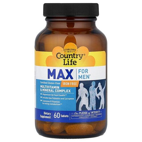 컨츄리 라이프 Country Life, Max for Men®, 종합비타민 및 미네랄 복합체, 철분 무함유, 60정 상품 이미지