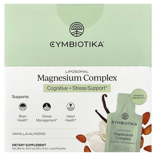 심바이오티카 Cymbiotika, 리포소말 마그네슘 복합체, 바닐라 아몬드, 액상 팩 28개, 각 10ml(0.3fl oz) 상세 이미지