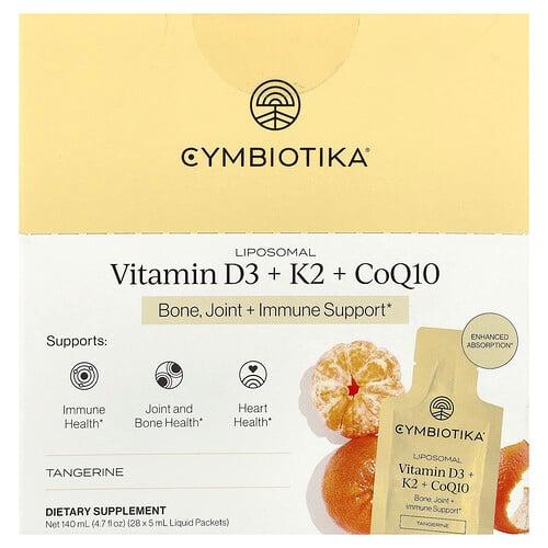 심바이오티카 Cymbiotika, 리포소말 비타민D3 + K2 + CoQ10, 귤, 액상 팩 28개입, 각 5ml(0.17fl oz) 상품 이미지