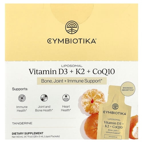 심바이오티카 Cymbiotika, 리포소말 비타민D3 + K2 + CoQ10, 귤, 액상 팩 28개입, 각 5ml(0.17fl oz) 상세 이미지
