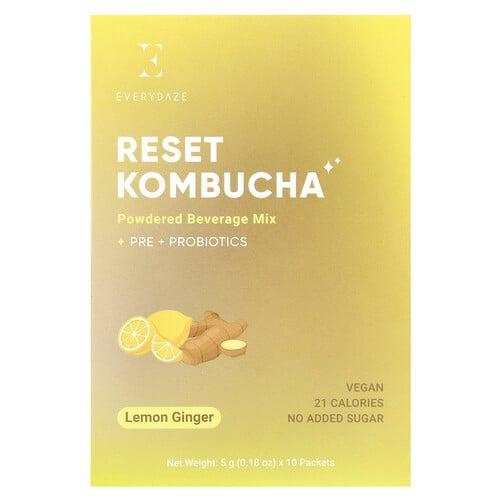 Everydaze, 재설정 콤부차, 분말 음료 믹스, 레몬 생강, 10팩, 개당 5g(0.18oz) 상품 이미지