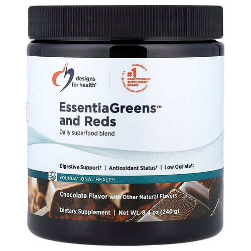 디자인 포 헬스 Designs For Health, EssentiaGreens™ 및 Reds, 초콜릿, 240g(8.4oz) 상세 이미지