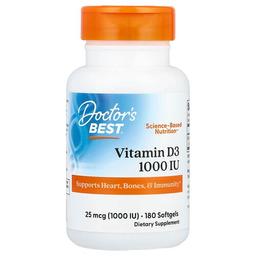 닥터스 베스트 Doctor's Best, 비타민D3, 25mcg(1,000IU), 소프트젤 180정