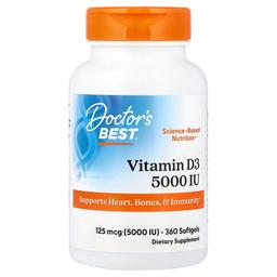 닥터스 베스트 Doctor's Best, 비타민D3, 125mcg(5,000IU), 소프트젤 360정