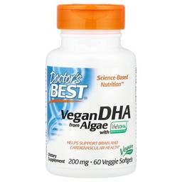 닥터스 베스트 Doctor's Best, Life’s DHA™가 함유된 해조류 추출 비건 DHA, 200mg, 식물성 소프트젤 60정