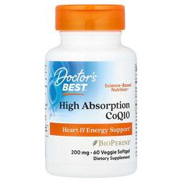 닥터스 베스트 Doctor's Best, BioPerine 함유 고흡수율 CoQ10, 200mg, 베지 소프트젤 60정