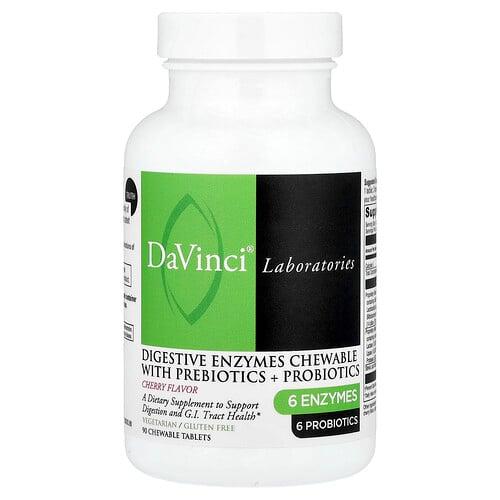 다빈치 래보래토리즈 DaVinci Laboratories, 소화 효소 및 프리바이오틱 + 프로바이오틱 함유 츄어블, 체리 맛, 츄어블 정 90정 상품 이미지