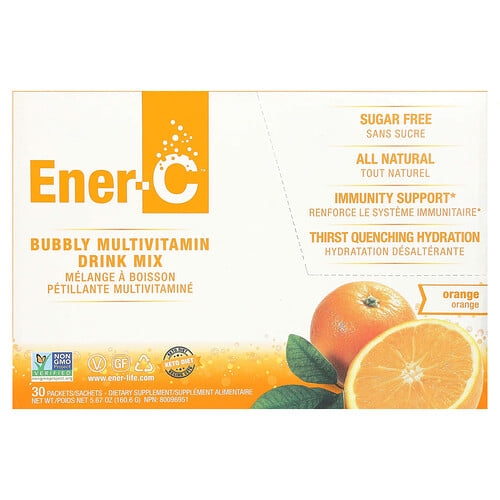 이너 C Ener-C, 톡 쏘는 종합비타민 드링크 믹스, 설탕 무함유, 오렌지 맛, 1,000mg, 30팩, 각 5.35g(0.2oz) 상세 이미지
