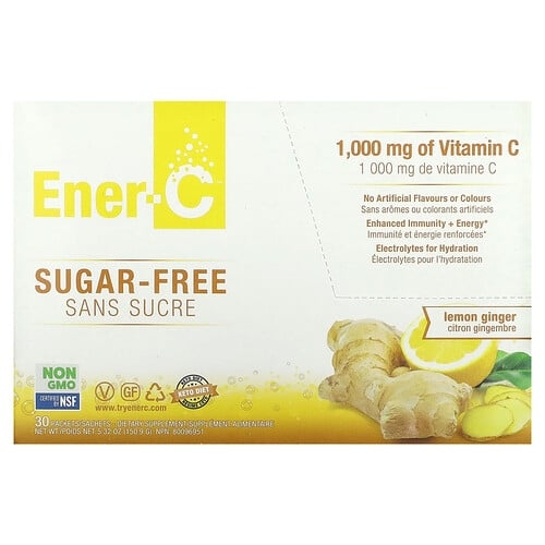 이너 C Ener-C, 비타민C 드링크 믹스, 무설탕, 레몬 생강, 1,000mg, 30팩 상세 이미지