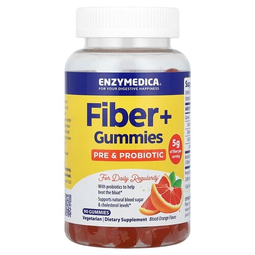 엔자이메디카 Enzymedica, Fiber+ 구미젤리, 프리바이오틱 & 프로바이오틱, 블러드오렌지, 구미젤리 90개 상세 이미지