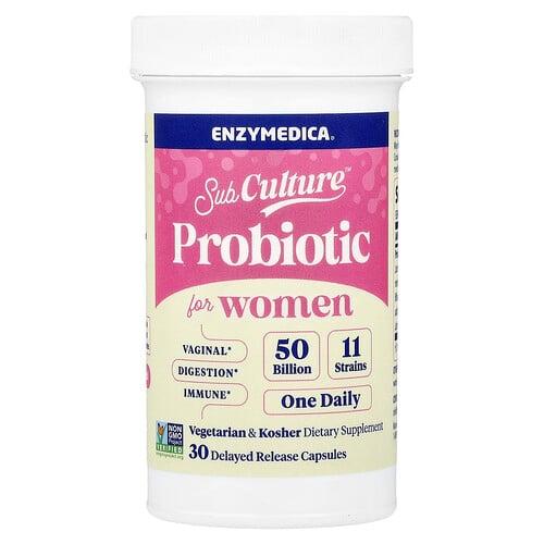 엔자이메디카 Enzymedica, 여성용 SubCulature™ 프로바이오틱, 500억, 지연 방출 캡슐 30정 상품 이미지