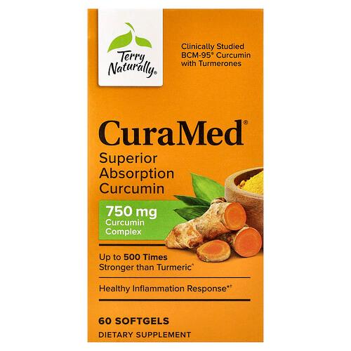 테리 내추럴리 Terry Naturally, CuraMed, 흡수력 강화 커큐민, 750mg, 소프트젤 60정 상품 이미지