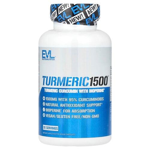 이보루션 뉴트리션 EVLution Nutrition, Turmeric 1500®, BioPerine® 함유 강황 커큐민, 베지 캡슐 90정 상품 이미지