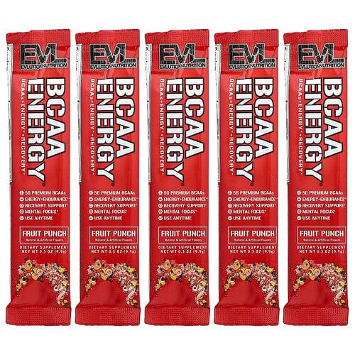 이보루션 뉴트리션 EVLution Nutrition, BCAA Energy®, 과일 펀치, 5팩, 각 9.9g(0.3oz) 상품 이미지