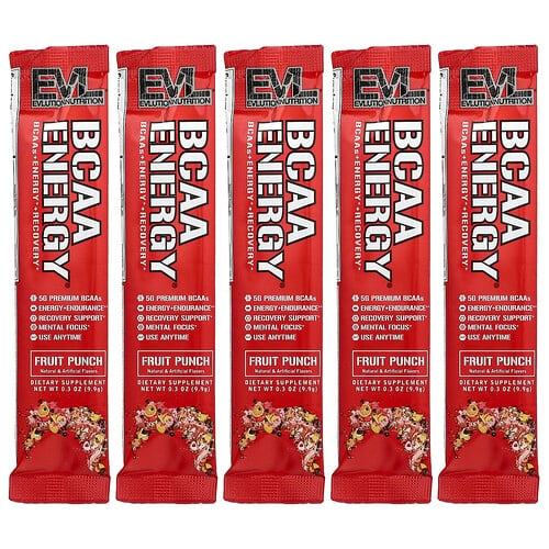 이보루션 뉴트리션 EVLution Nutrition, BCAA Energy®, 과일 펀치, 5팩, 각 9.9g(0.3oz) 상세 이미지
