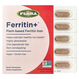 프로라 Flora, Ferritin+®, 식물성 페리틴 철분, 지연 방출 베지 캡슐 30정(캡슐 1정당 20mg)