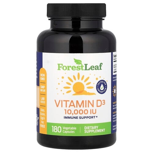 포레스트 리프 Forest Leaf, 비타민D3, 250mcg(10,000IU), 베지 캡슐 180정 상세 이미지