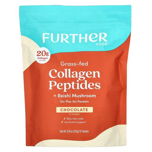 Further Food, 목초 사육 콜라겐 펩타이드 + 영지버섯, 초콜릿, 12팩, 개당 23g(0.81oz) 상품 이미지