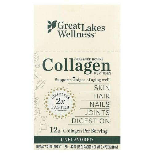 그레잇 레이크 웰니스 Great Lakes Wellness, 목초 사육 우피 콜라겐 펩타이드, 무맛, 20팩, 각 12g(0.42oz) 상품 이미지