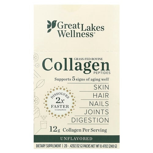 그레잇 레이크 웰니스 Great Lakes Wellness, 목초 사육 우피 콜라겐 펩타이드, 무맛, 20팩, 각 12g(0.42oz) 상세 이미지