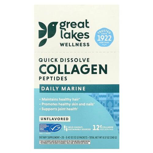 그레잇 레이크 웰니스 Great Lakes Wellness, 빠르게 용해되는 콜라겐 펩타이드, 데일리 마린, 무맛, 20팩, 개당 12g(0.42oz) 상품 이미지