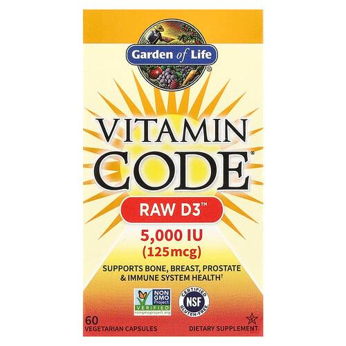 가든 오브 라이프 Garden of Life, Vitamin Code, RAW D3, 125mg(5,000IU), 베지 캡슐 60정 상품 이미지