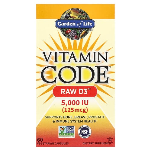 가든 오브 라이프 Garden of Life, Vitamin Code, RAW D3, 125mg(5,000IU), 베지 캡슐 60정 상세 이미지