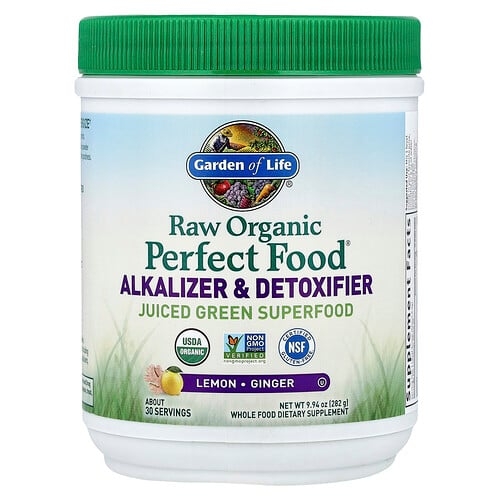 가든 오브 라이프 Garden of Life, Raw Organic Perfect Food®, 알칼리화제 및 해독제, 레몬-생강, 282g(9.94oz) 상세 이미지