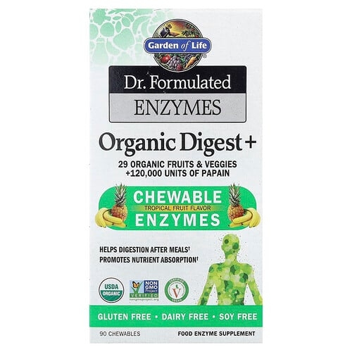 가든 오브 라이프 Garden of Life, Dr. Formulated 효소, Organic Digest +, 열대 과일맛, 츄어블 90정 상세 이미지