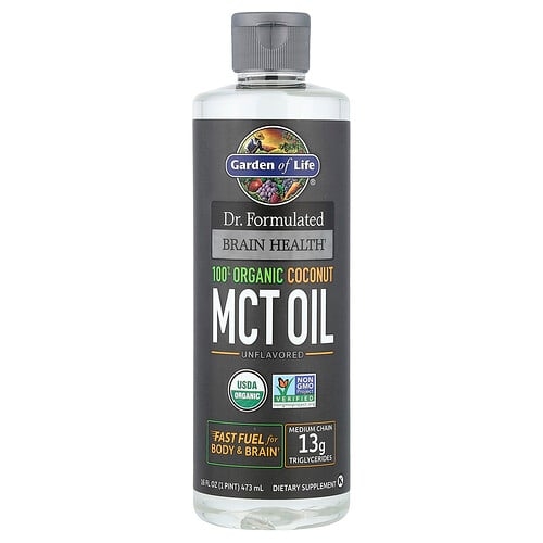 가든 오브 라이프 Garden of Life, 머콜라 박사는 Formulated 두뇌 건강, 100% 유기농 코코넛 MCT 오일, 무맛, 473ml(16fl oz) 상세 이미지