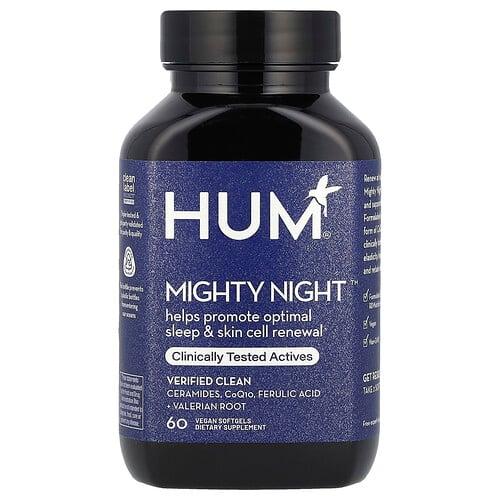 훔 뉴트리션 HUM Nutrition, Mighty Night™, 세라마이드, CoQ10, 페룰산 + 발레리안 뿌리, 비건 소프트젤 60정 상품 이미지