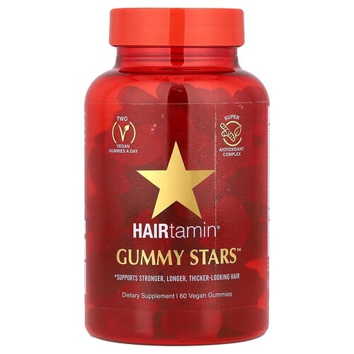 헤어타민 HAIRtamin, Gummy Stars™, Superfruit Medley, 비건 구미젤리 60개 상세 이미지