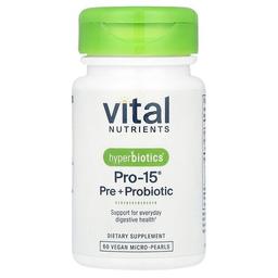 Vital Nutrients, Hyperbiotics®, PRO-15®, 프리바이오틱 + 프로바이오틱, 비건 마이크로 펄 60개
