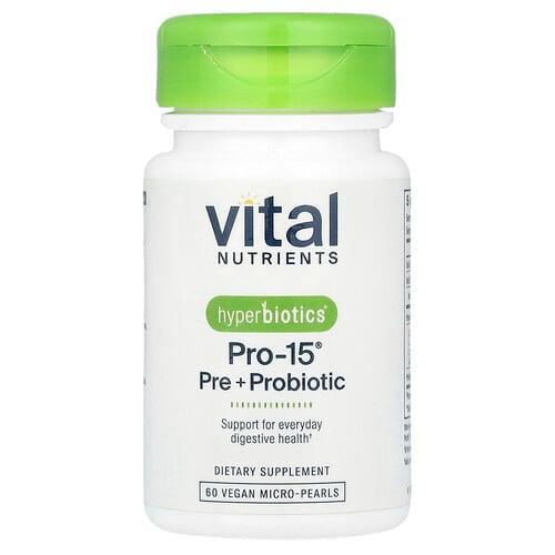 Vital Nutrients, Hyperbiotics®, PRO-15®, 프리바이오틱 + 프로바이오틱, 비건 마이크로 펄 60개 상품 이미지