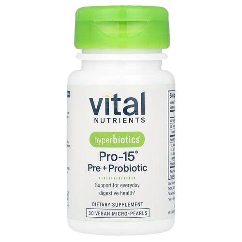 Vital Nutrients, Hyperbiotics®, Pro-15®, 프리바이오틱 + 프로바이오틱, 비건 마이크로 펄 30개 상세 이미지