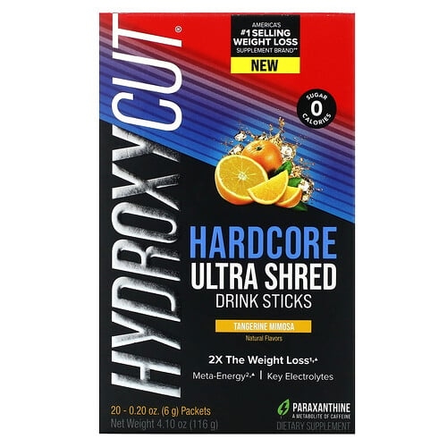 하이드록시컷 Hydroxycut, 하드코어 울트라 쉐드 드링크 스틱, 귤 미모사, 20팩, 개당 6g(0.2oz) 상세 이미지