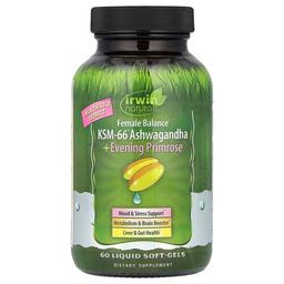 어윈 네츄럴 Irwin Naturals, 여성의 균형, KSM-66® 아슈와간다 + 달맞이꽃, 액상 소프트젤 60정