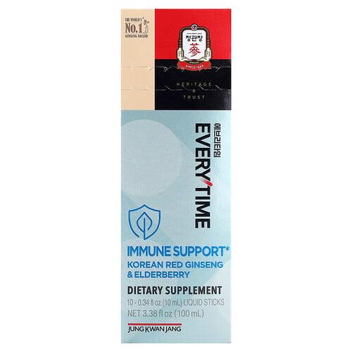 정관장 JungKwanJang, Everytime, 이뮨 서포트, 한국산 홍삼 및 엘더베리, 액상 스틱 10개, 각 10ml(0.34fl oz) 상품 이미지